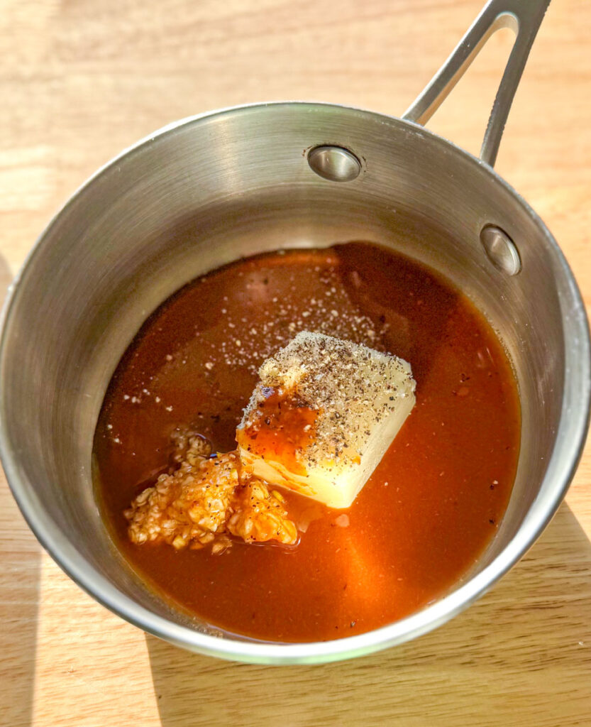 hot honey, butter, minced garlic, salt, pepper in a small stainless steel sauce pan