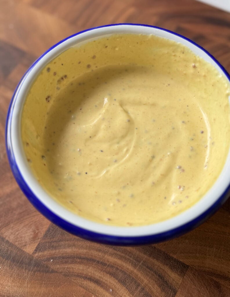 creamy hot honey mustard sauce in a bowl