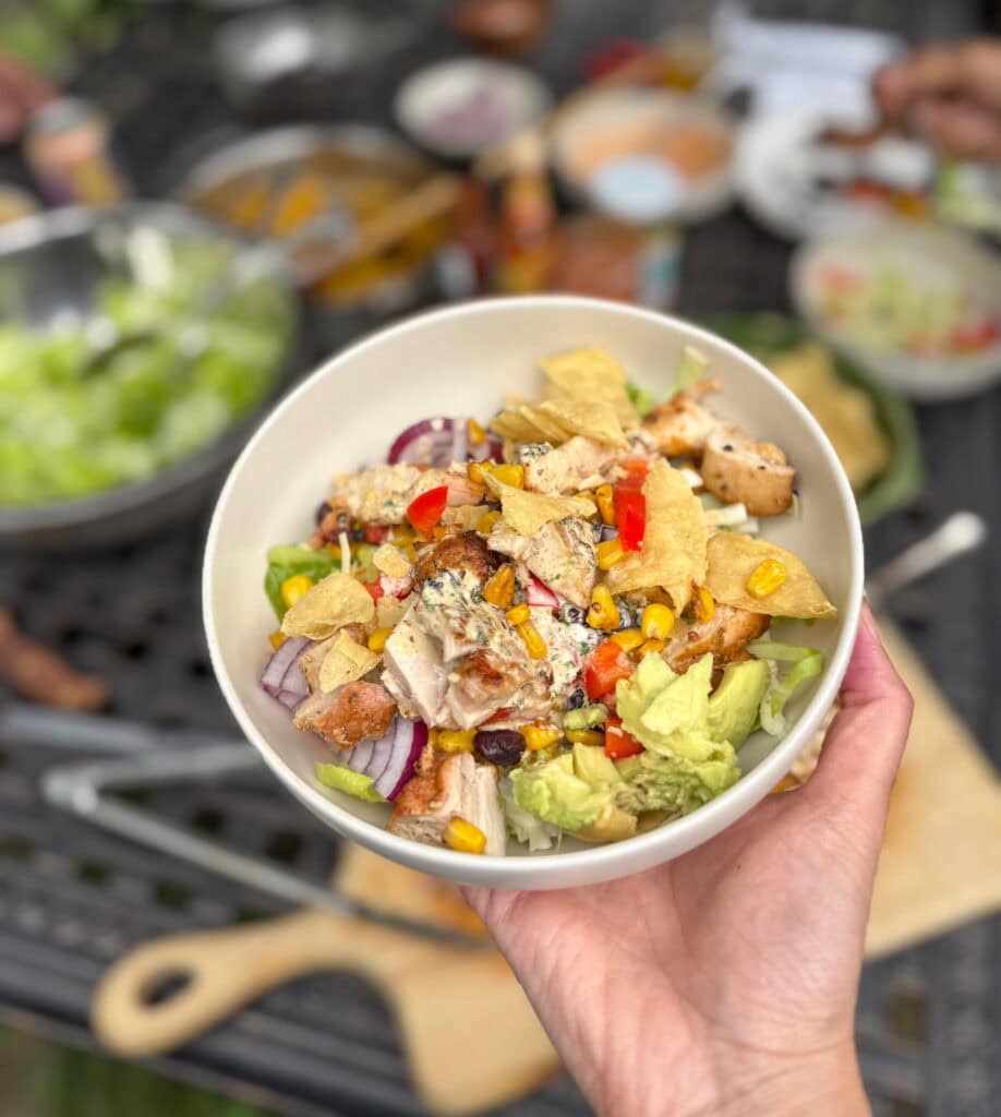 southwest chicken salad with grilled chicken and creamy taco salad dressing